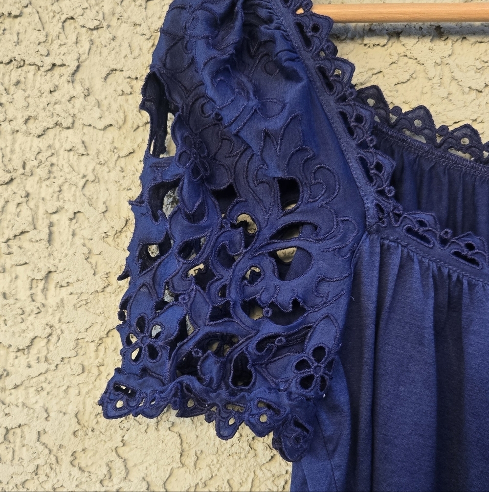 GUCCI Navy Blue Eyelet Blouse - Picture 2 of 9